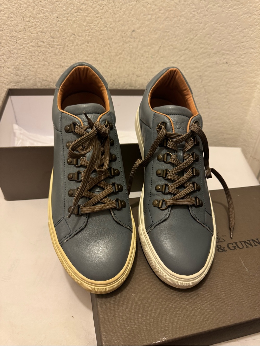 Rodd & Gunn Blue Leather Sneakers with Brown Laces